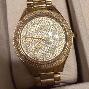 Michael Kors Gold-Tone Crystal Pavé Bracelet Watch